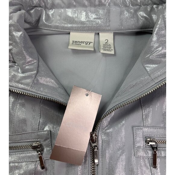 Zenergy Neema Foil Bay Jacket Full Zip Womens Size 2 (US L) Silver New - Picture 5 of 7